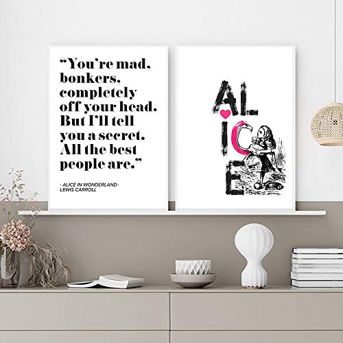 QZROOM Alicia en el país de Las Maravillas Cita Art Print Canvas Painting Colorful Girl Poster e impresión Wall Art Pictures Modern Girl Room Decoration-30x40cmx2 Sin Marco