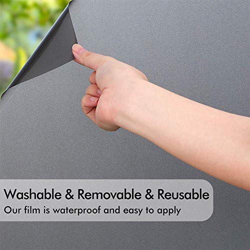 rabbitgoo Vinilo Cristal Ventana Protector Privacidad Sin Pegamento Pegatina Opaco Vinilo Decorativo Pelicula Autoadhesivo Adherencia Electrostática Pegatina Deslustrada Negro 44.5x200CM