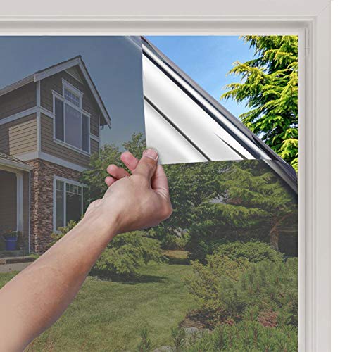 rabbitgoo Vinilo Espejo para Ventanas Unidireccional Lámina Electricidad Estatica Protector Solar Privacidad Vinilo Ventana Deorativos Adhesiva Anti 85% Calor y 99% UV para Hogar Oficina 44.5x200CM