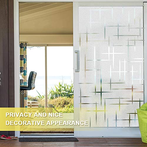 rabbitgoo Vinilos Ventana Protector Privacidad Pegatina Película Cristal Laminas Anti 96% UV Calor Translucido Fácilmente Adhesiva Decorativa Reutilizar para Baño Cocina Oficina de Cruz 60x200CM