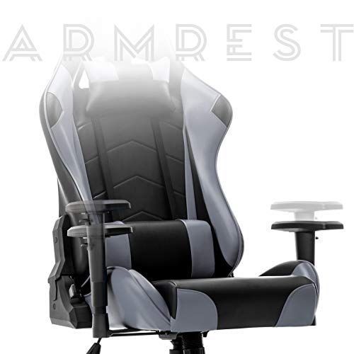 Racing Silla Gamer, IntimaTe WM Heart Silla Gaming de Ergonómica, Silla con Reposacabeza Apoyo y Cojín Lumbar, Cuero Sintético PU, para Los Jugadores de PC Gamer (Gris)