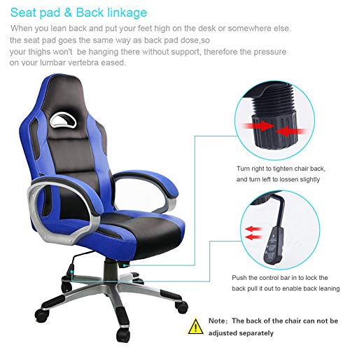 Racing Silla Gamer,IntimaTe WM Heart Silla de Escritorio Silla Gaming Silla Giratoria de Oficina, Altura Ajustable Asineto Grande con Reposacabezas, Carga 130kg, Azul