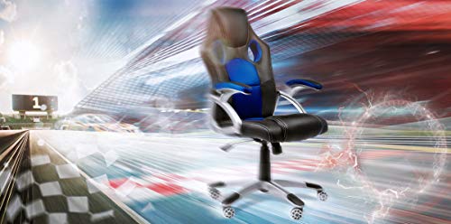 RACING - Silla gaming oficina color azul silla de escritorio racing ergonómica sillón de despacho giratorio con reposabrazos y altura regulable 65x54x120cm