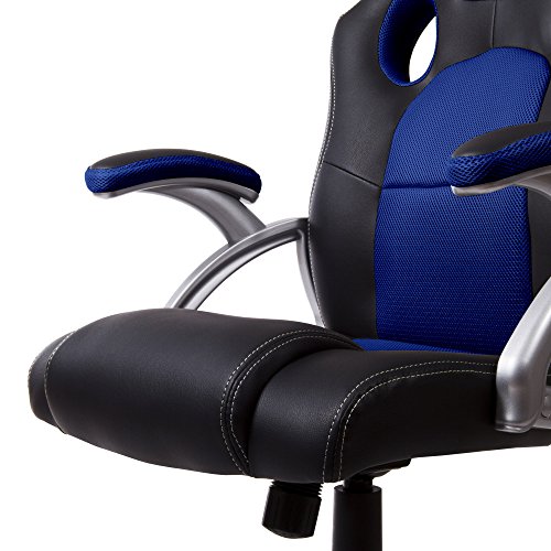 RACING - Silla gaming oficina color azul silla de escritorio racing ergonómica sillón de despacho giratorio con reposabrazos y altura regulable 65x54x120cm