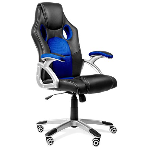 RACING - Silla gaming oficina color azul silla de escritorio racing ergonómica sillón de despacho giratorio con reposabrazos y altura regulable 65x54x120cm