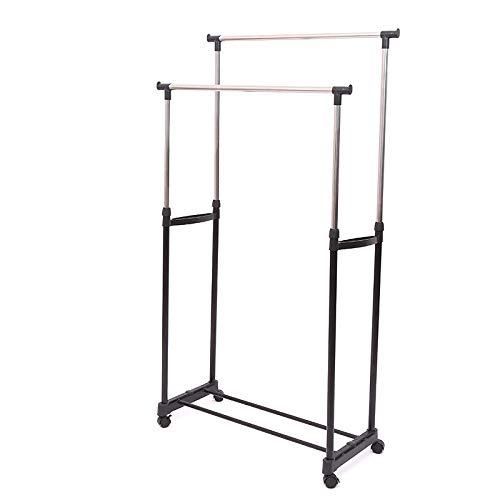 Rack de secado, percha de secado de acero inoxidable, balcón Colgador de piso bipolar, Percha plegable multiuso interior y exterior@Negro