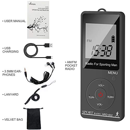 Radio de bolsillo Digital, Am FM Radio Pequeñas Portatil Recargables USB Radios con Auriculares, Podómetro, Temporizador de sueño y Reloj, Auto-búsqueda y Memorización, para caminar, trotar, deportiva Radio de bolsillo Digital, Am FM Radio Pequeñas Portatil Recargables USB Radios con Auriculares, Podómetro, Temporizador de sueño y Reloj, Auto-búsqueda y Memorización, para caminar, trotar, deportiva