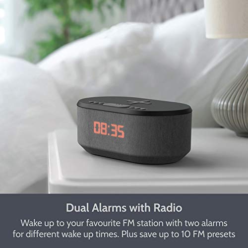 Radio Despertador con Carga Inalambrica, Puerto de carca USB, FM Radio, Bluetooth y Pantalla LED (Negro)