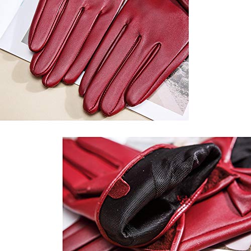 Raelf Elegante Simplicidad Guantes de cuero genuino Arco de damas Guantes de piel de oveja Pantalla táctil Media palma Sección delgada Conducción Manopla de cuero Enviar Madre Novia Regalo de cumpleañ