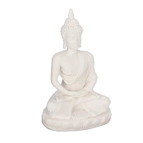 Raguso Meditando Mini Estatua de Buda Sentado Talla Estatuilla Artesanía para la decoración del hogar Tabla Adorno(Blanco)