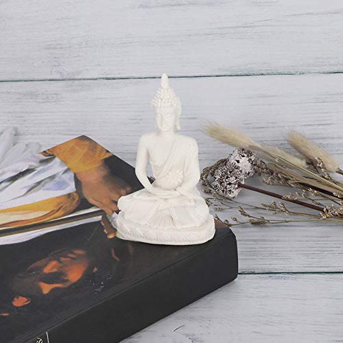 Raguso Meditando Mini Estatua de Buda Sentado Talla Estatuilla Artesanía para la decoración del hogar Tabla Adorno(Blanco)