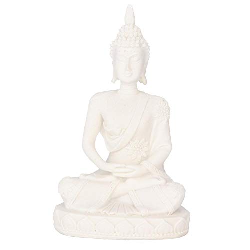 Raguso Meditando Mini Estatua de Buda Sentado Talla Estatuilla Artesanía para la decoración del hogar Tabla Adorno(Blanco)