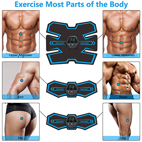 Railee Electroestimulador Muscular Abdominales, EMS Estimulador Abdominales Electroestimulador Muscular USB Recargable, 10 Modos y 20 Niveles de Intensidad Muscle Trainer para Abdomen/Pierna/Brazo