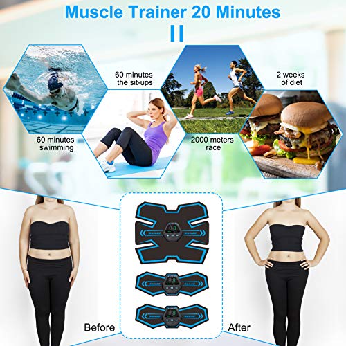 Railee Electroestimulador Muscular Abdominales, EMS Estimulador Abdominales Electroestimulador Muscular USB Recargable, 10 Modos y 20 Niveles de Intensidad Muscle Trainer para Abdomen/Pierna/Brazo