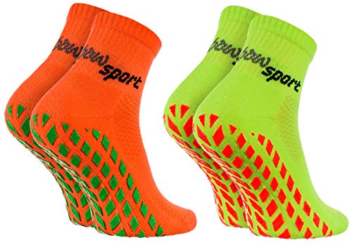 Rainbow Socks - Hombre Mujer Calcetines Antideslizantes de Deporte - 2 Pares - Naranja Verde - Talla 44-46
