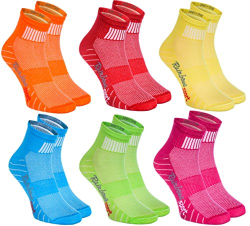 Rainbow Socks - Hombre Mujer Calcetines Deporte Colores de Algodón - 6 Pares - Verde Rosa Naranja Rojo Azul Palido Amarillo - Talla 39-41