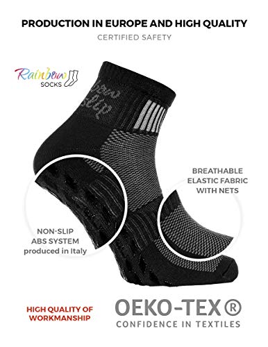 Rainbow Socks - Hombre Mujer Deporte Calcetines Antideslizantes ABS de Algodón - 2 Pares - Negro - Talla 42-43