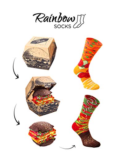 Rainbow Socks - Hombre Mujer Divertidos Calcetines de Hamburguesa Vegana - 2 Pares - Talla 41-46