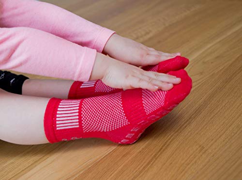 Rainbow Socks - Niño Niña Deporte Calcetines Antideslizantes ABS de Algodón - 2 Pares - Naranja Rojo - Talla 30-35