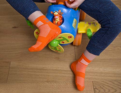 Rainbow Socks - Niño Niña Deporte Calcetines Antideslizantes ABS de Algodón - 2 Pares - Naranja Rojo - Talla 30-35
