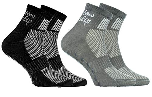 Rainbow Socks - Niño Niña Deporte Calcetines Antideslizantes ABS de Algodón - 2 Pares - Negro Gris - Talla 30-35