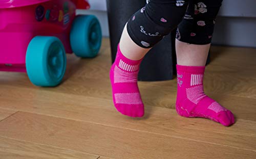 Rainbow Socks - Niño Niña Deporte Calcetines Antideslizantes ABS de Algodón - 4 Pares - Amarillo Turquesa Verde Rosa - Talla 24-29