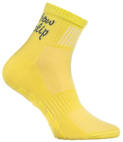 Rainbow Socks - Niño Niña Deporte Calcetines Antideslizantes ABS de Algodón - 4 Pares - Amarillo Turquesa Verde Rosa - Talla 30-35