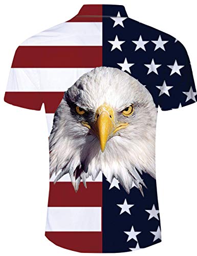 RAISEVERN Camisa Hawaiana para Hombre Manga Corta Bandera Americana Águila Stag Fiesta de Playa Vestido de Lujo para Aves Hawaii Conjunto Medio