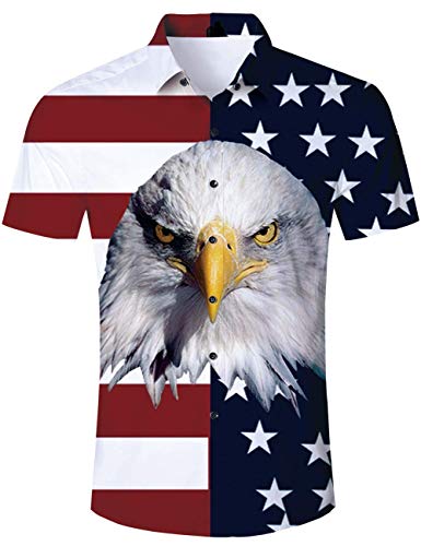 RAISEVERN Camisa Hawaiana para Hombre Manga Corta Bandera Americana Águila Stag Fiesta de Playa Vestido de Lujo para Aves Hawaii Conjunto Medio RAISEVERN Camisa Hawaiana para Hombre Manga Corta Bandera Americana Águila Stag Fiesta de Playa Vestido de Lujo para Aves Hawaii Conjunto Medio
