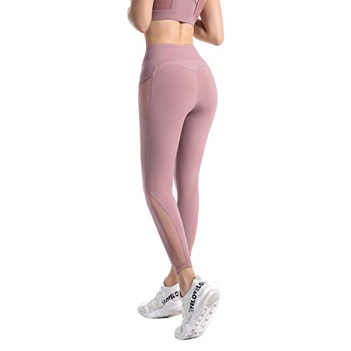 RaMokey Leggings Mujer Pantalón Deportivo Cintura Alta con Bolsillos Leggings Mallas para Yoga Pilates Running Fitness y Ejercicio Rosado L