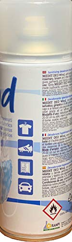 Rampi Deo Wind – Desodorante en spray higienizante profesional, tejidos para el ambiente del coche, cajones, zapatos, casco, armario, perfume, hotel, gimnasio, accesorios de lavandería – 400 ml