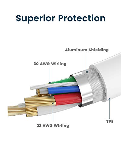 Rampow Cable Lightning Cargador Lightning-[Apple MFi Certificado]-Garantía de por Vida-Compatible para Apple X 8 Plus 7 Plus 6S 6 Plus 5 5S 5C SE iPad-1m Blanco