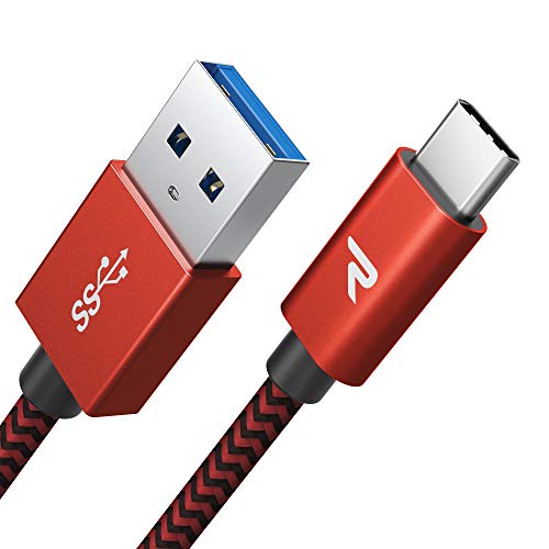 RAMPOW Cable Tipo C USB 3.0 Cable USB Tipo C a USB 3.1 Gen 1 Cargador Rápido Nylon Trenzado-[Garantía de por Vida]-Compatible con Samsung S8/S9+/Note 8, LG G6/G5, ChromeBook Pixel-1M, Rojo