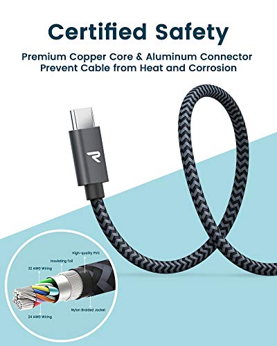 RAMPOW Cable USB Tipo C a USB A 3.0 Cable USB C Carga Rápida Nylon Duradero-Garantía de por Vida [USB C 3.1 Gen 1] para Samsung Galaxy Note 10/ S10 / S9, Mi 10, HTC 10/U11, LG G5/G6-1M,Gris Espacial