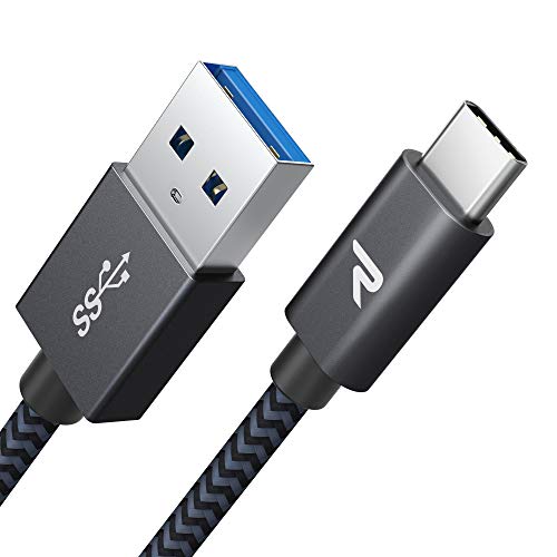 RAMPOW Cable USB Tipo C a USB A 3.0 Cable USB C Carga Rápida Nylon Duradero-Garantía de por Vida [USB C 3.1 Gen 1] para Samsung Galaxy Note 10/ S10 / S9, Mi 10, HTC 10/U11, LG G5/G6-1M,Gris Espacial