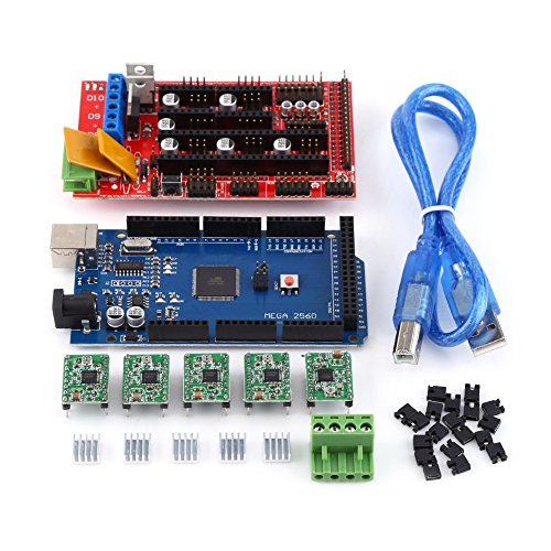 RAMPS 1.4 Regulador + MEGA2560 Tablero + 5pcs Soldered A4988 Stepper Motor Drivers + 5pcs Disipadores de calor + 19pcs Puentes con cable del USB para el kit de la Impresora de RepRap 3D