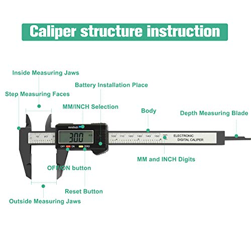 Raniaco Calibre Digital, Vernier Calibre Pantalla LCD Calibrador Electrónica, 150mm/6Inch para Medir Interior Exterior Altura Profundidad y Escalera