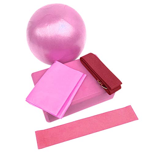 Rann.Bao Kit de Inicio de Yoga 5 Piezas con Pelota de Yoga,Correa de Estiramiento,Bloques de Yoga,Banda de Bucle de Resistencia y Banda de Ejercicio Adecuado para Entusiastas Yoga,Rosado