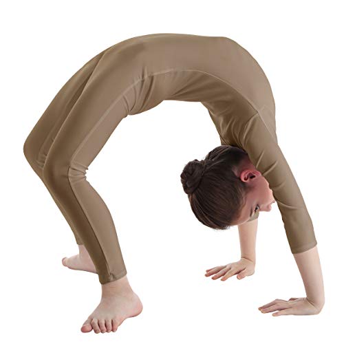 ranrann Body Mono de Danza para Niña Clásica Jumpsuit de Baile Fitness Maillot de Gimnasia Rítmica Elástico Leotardo de Danza Ballet Manga Larga Pantalones Largos Marrón 5-6 años