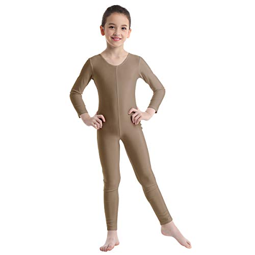 ranrann Body Mono de Danza para Niña Clásica Jumpsuit de Baile Fitness Maillot de Gimnasia Rítmica Elástico Leotardo de Danza Ballet Manga Larga Pantalones Largos Marrón 5-6 años