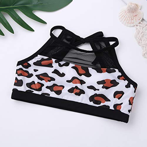 ranrann Conjunto de Danza para Niña Maillot de Ballet Estampado Leopardo Ropa Deportiva de Yoga Fitness Tankini 2Pcs Crop Top Halter +Shorts Traje de Baño Marrón 6 Años