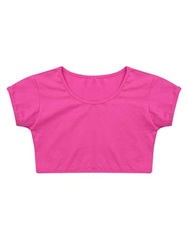 ranrann Crop Top de Danza del Vientre para Niña Traje de Baile Moderna Camiseta Manga Corta Ropa Deportivo de Danza Yoga Fitness Ejercicio Rosa Roja 6 Años