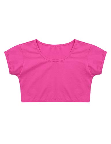 ranrann Crop Top de Danza del Vientre para Niña Traje de Baile Moderna Camiseta Manga Corta Ropa Deportivo de Danza Yoga Fitness Ejercicio Rosa Roja 6 Años