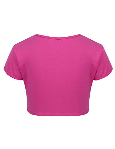 ranrann Crop Top de Danza del Vientre para Niña Traje de Baile Moderna Camiseta Manga Corta Ropa Deportivo de Danza Yoga Fitness Ejercicio Rosa Roja 6 Años