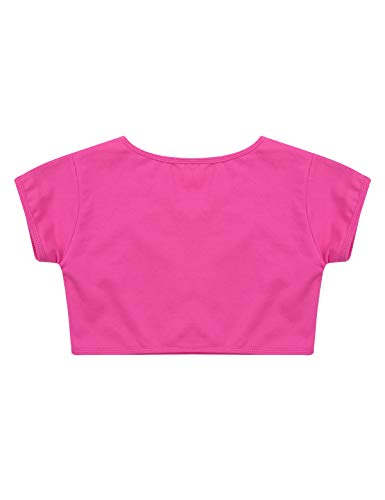 ranrann Crop Top de Danza del Vientre para Niña Traje de Baile Moderna Camiseta Manga Corta Ropa Deportivo de Danza Yoga Fitness Ejercicio Rosa Roja 6 Años