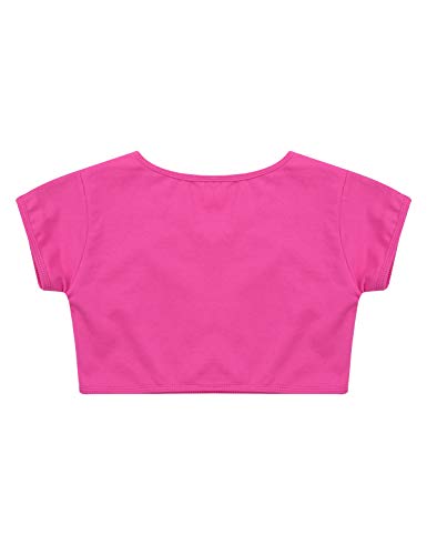 ranrann Crop Top de Danza del Vientre para Niña Traje de Baile Moderna Camiseta Manga Corta Ropa Deportivo de Danza Yoga Fitness Ejercicio Rosa Roja 6 Años