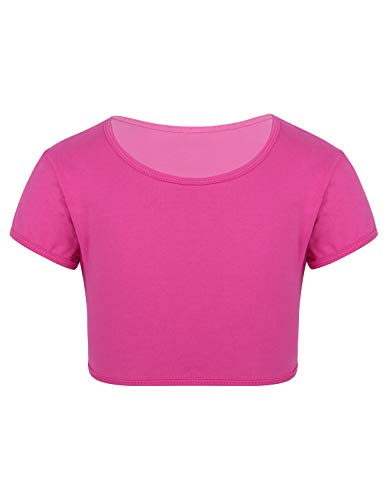 ranrann Crop Top de Danza del Vientre para Niña Traje de Baile Moderna Camiseta Manga Corta Ropa Deportivo de Danza Yoga Fitness Ejercicio Rosa Roja 6 Años