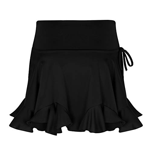 ranrann Falda de Baile Latino para Mujer Falda Corta de Danza Rumba Tango con Volantes Cintura Alta Dancewear Vestido de Danza Moderna Culottes Negro Small