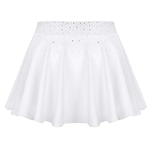 ranrann Falda de Danza Ballet para Mujer Falda Corta de Patinaje Artístico Cintura Alta Falda con Volantes Diamantes Vestido Baile Gimnasia Rítmica Blanco Medium