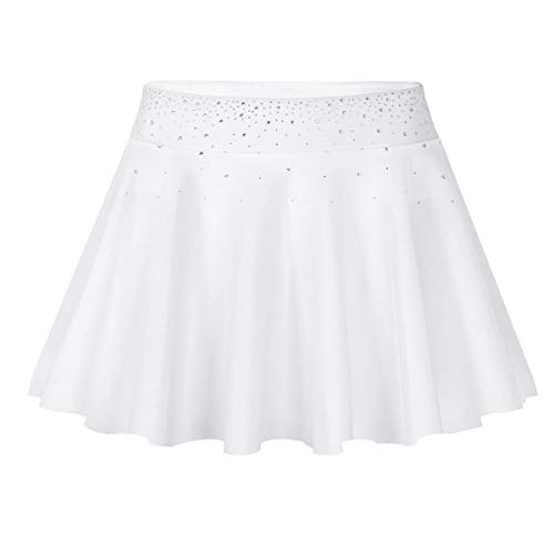 ranrann Falda de Danza Ballet para Mujer Falda Corta de Patinaje Artístico Cintura Alta Falda con Volantes Diamantes Vestido Baile Gimnasia Rítmica Blanco Medium